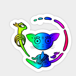 Rainbow Buddhist cat awakening Sticker